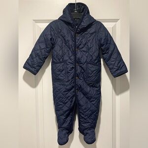 RALPH LAUREN Size 9M Hooded Barn Bunting Navy Blue Quilted Snowsuit Fleece Lined